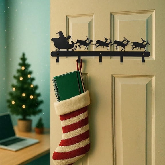 Christmas Metal Wall DecorSanta Claus with Reindeer Sleigh - Festive Holiday Home Decoration for Living Room, Bedroom, Entryway