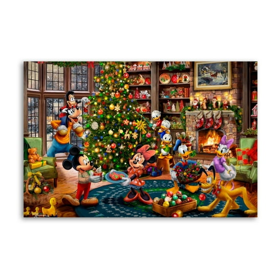 Christmas Mickey And Minnie Trimming The Tree Wall Art Poster Scroll Canvas Painting Picture Living Room Decor Home 12x18inch(30x45cm)