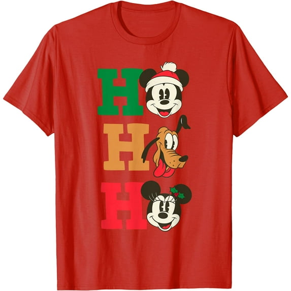 Christmas Mickey Pluto and Minnie Ho Holiday DTG Print Unisex T-Shirt,Red Color,Size 2XL