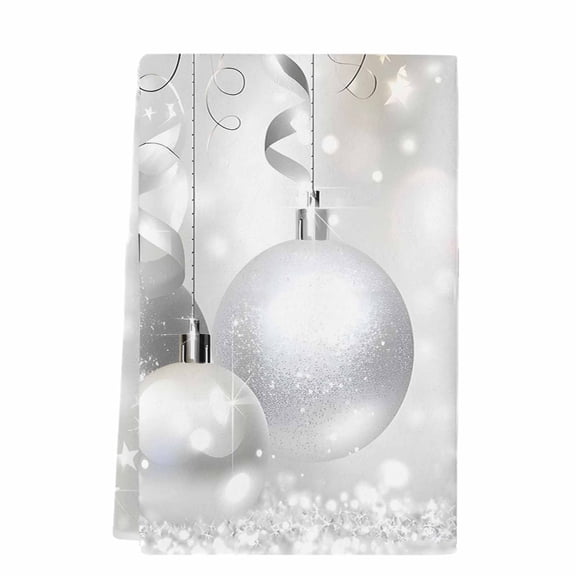 Christmas Microfiber Kitchen Towel, Xmas Silver Balls Glitter Sparkle Stars Soft Absorbent Dish Towels, Quick Drying Washable Dishcloths for Kitchen Cleaning, Drying Dishes, 18x28 Inches