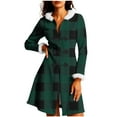 thumbnail image 1 of Christmas Mid Length Plaid Winter Coat for Women Plush Cuffs Long Sleeve Crewneck Button Down Cardigan Jacket for Holiday Olive Green 2XL, 1 of 9