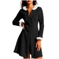 thumbnail image 1 of Christmas Mid Length Winter Coat for Women Long Sleeve Crewneck Button Down Jacket for Party Black L, 1 of 9