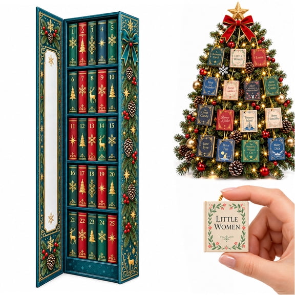 Christmas Mini Book Countdown, Bookshelf Advent Calendar 25 Books, Holiday Reader Gift