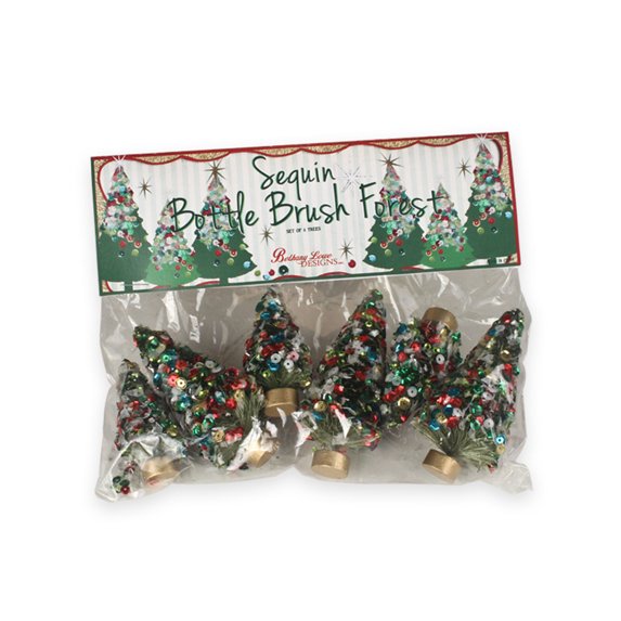 Christmas Mini Bottle Brush Trees Sisal Sequins St/6 Sn7520