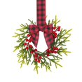 thumbnail image 1 of Christmas Mini Cabinet Wreath, 10" Norfolk Pine Wreath with Bow Red Berry for Chair, Artificial Small Kitchen Wreath for Window Front Door Farmhouse Wall Pillars Xmas Decor 1Pc,Red Black Plaid, 1 of 4