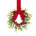 thumbnail image 1 of Christmas Mini Cabinet Wreath, 10" Norfolk Pine Wreath with Bow Red Berry for Chair, Artificial Small Kitchen Wreath for Window Front Door Farmhouse Wall Pillars Xmas Decor 1Pc,Red Bow, 1 of 4