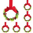 thumbnail image 1 of Christmas Mini Cabinet Wreath, 5 Pack 8.66 Inch Artificial Small Wreath with Red Bow, Berries & Pinecones, Farmhouse Hanging Decor for Kitchen Cabinet, Window, Door, Xmas Party, 1 of 5