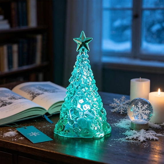 Christmas Mini Glowing Crystal Christmas Tree Table Lamp Decorations, Luxury Diamond Textured Xmas Tree with Warm Glowing Noght Light, Battery Powered Decor for Home Room Holiday Indoor Decor Gift