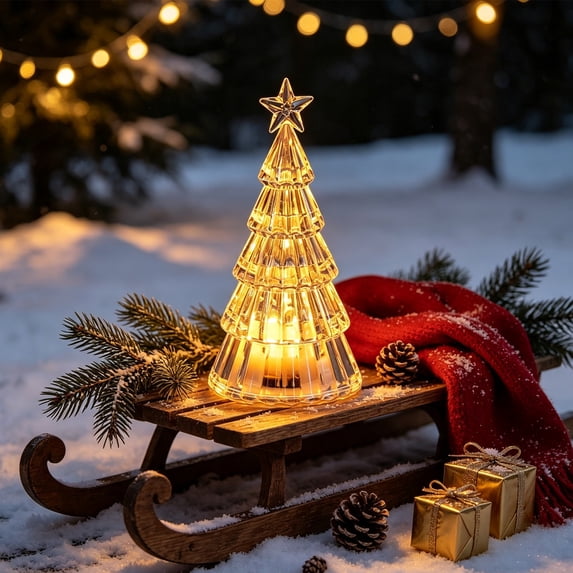 Christmas Mini Glowing Crystal Christmas Tree Table Lamp Decorations, Luxury Diamond Textured Xmas Tree with Warm Glowing Noght Light, Battery Powered Decor for Home Room Holiday Indoor Decor Gift