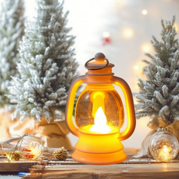 Christmas Mini Lantern Ornament, 4.3" Western Lantern Table Centerpiece with LED Simulation Candle, Vintage Camping Hanging Lamp Ornaments for Birthday Party Wedding Christmas Garden