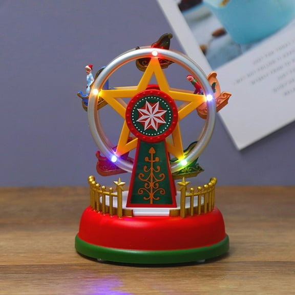 Christmas Mini Music Box: Animated Luminous Carousel Ferris Wheel, Plastic, 11x11x15cm, Perfect for Romantic Desktop Decoration & Festive Holiday Ambiance