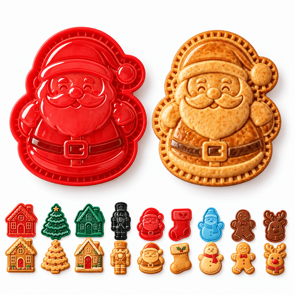 Christmas Mini Pie Mold Collection, Reusable Embossed Molds for Holiday Baking, Includes Santa, Tree, Snowman & Reindeer Shapes