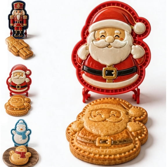 Christmas Mini Pie Molds, Reusable Embossed Hand Baking Molds,DIY Christmas Baking Set with Santa, Snowman, Reindeer, Holiday Mini Pies Maker for Fruit Desserts (A)