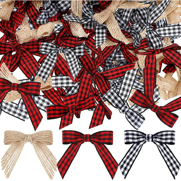 Christmas Mini Plaid Bows Burlap Bows Christmas Buffalo Plaid Bows Gingham Ribbon Bows Ornament for Christmas Tree Crafts Home Decoration DIY Making