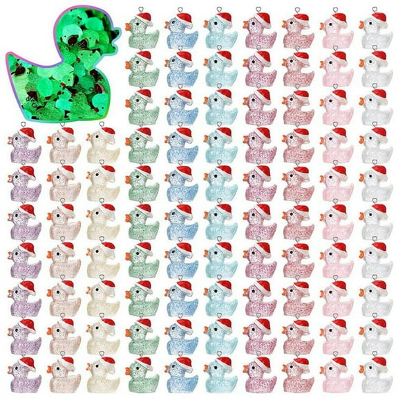 Christmas Mini Resin Ducks Luminous Tiny Duck Animals Miniature Glow in the Dark Charms,100PCS