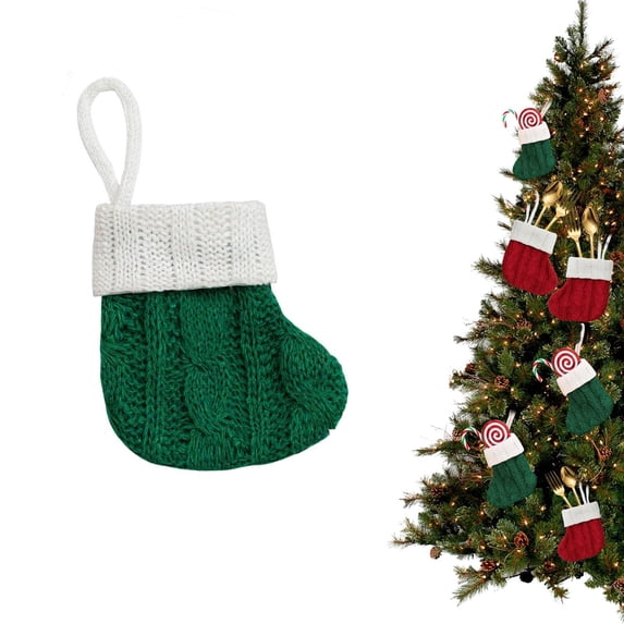 Christmas Mini Stockings 4.3 X 3.9 Inches Small Xmas Christmas Hanging Stocking Knitted Rustic Christmas Tree Ornaments for Home Party Holiday Decor