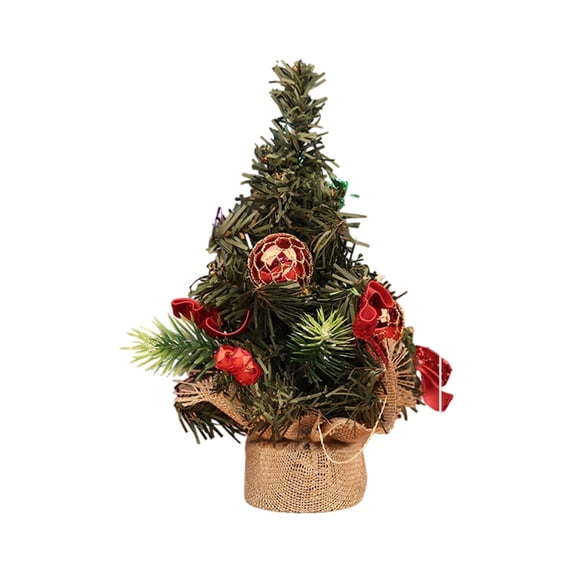 Christmas Mini Tabletop Tree Ornament, Artificial Plastic Tree with Red Poinsettia and Ball Accents, Window Shelf Desk Display for Holiday Home Party, Small Gift