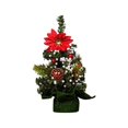 thumbnail image 1 of Christmas Mini Tabletop Tree Ornament, Artificial Plastic Tree with Red Poinsettia and Ball Accents, Window Shelf Desk Display for Holiday Home Party, Small Gift, 1 of 5