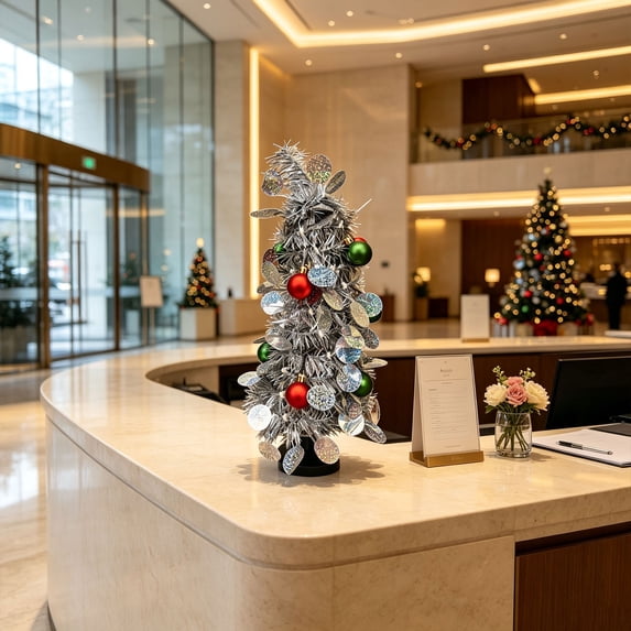 Christmas Mini Tabletop Tree, Pre Decorated Desktop Tree with Festive ...