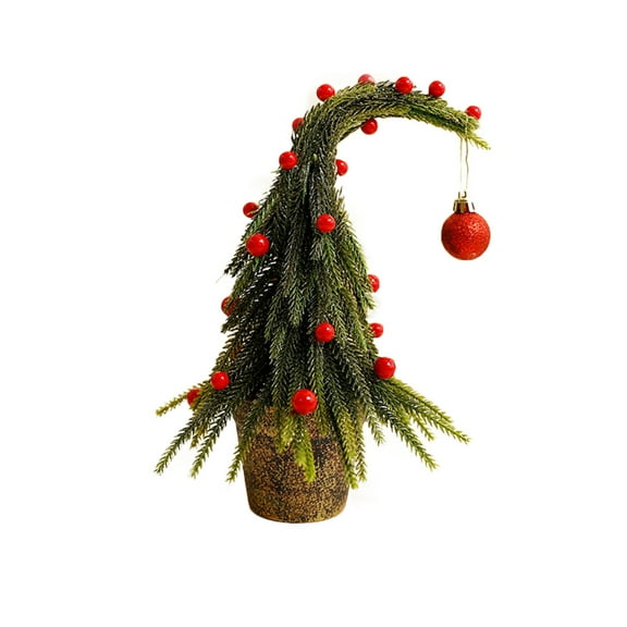 Christmas Mini Tree, Crooked Trunk Christmas Decoration, Festive Tabletop Christmas Tree, Lightweight Durable Plastic, 30x15x15cm, Red Holiday Decor for Home Office Desktop