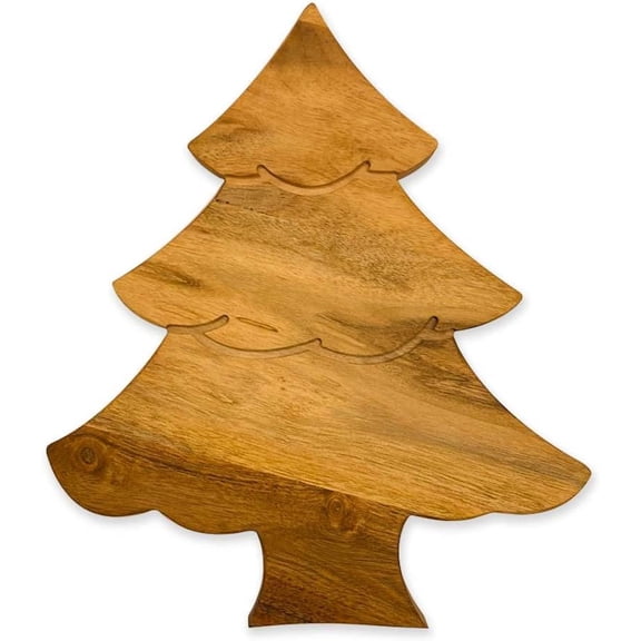 Christmas Mini Tree Cutting Board for Kitchen, Tree Shaped Wood Cutting Board with Grooves, Charcuterie Wooden Serving Tray (Mini Christmas Tree Board with Groove 11"L x 9"W)