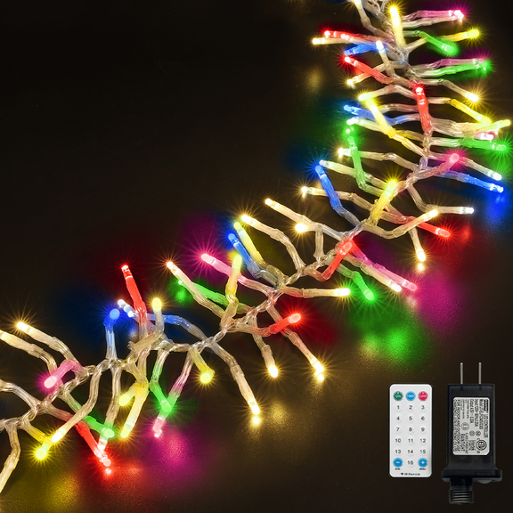 Christmas Mini Tree Lights Outdoor Cluster Light, 1000 LED Firecrackers String, 16 Modes Timer Remote Waterproof Plug in Twinkle Fairy Lights for Garland Window PartyMulticolor and Warm White