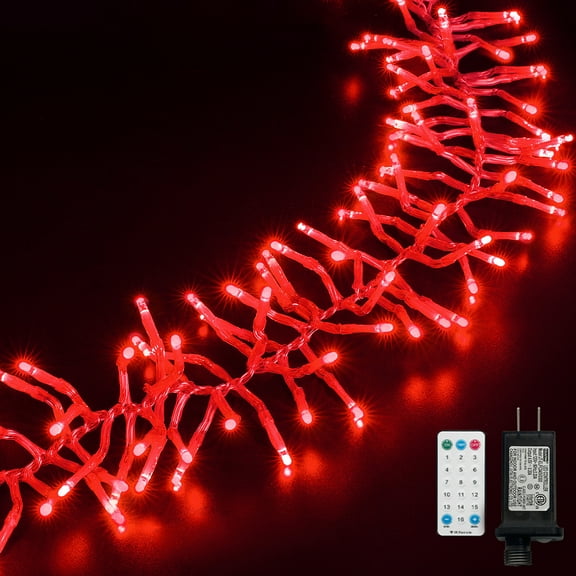 Christmas Mini Tree Lights Outdoor Cluster Light, 1000 LED Firecrackers String, 16 Modes Timer Remote Waterproof Plug in Twinkle Fairy Lights for Garland Window PartyRed