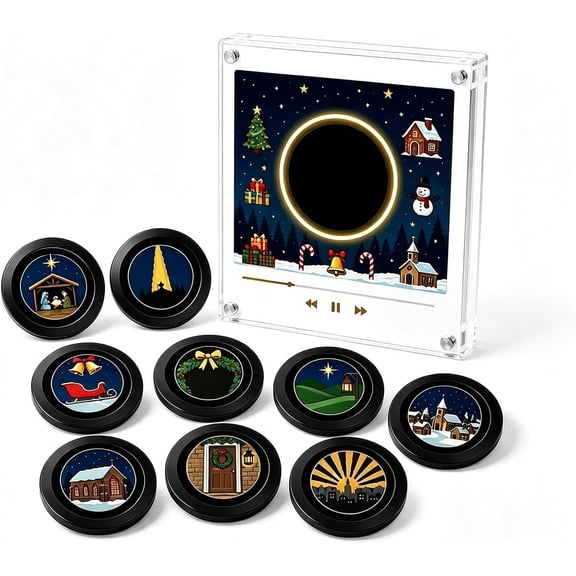 Christmas Mini Vinyl Player with 9 Records, NFC Fridge Magnet (1PC)