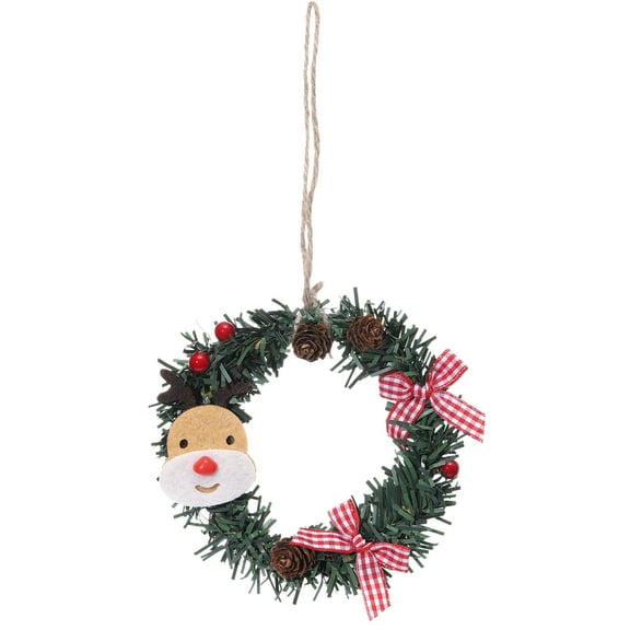 Christmas Mini Wreath Canes Artificial Pines Needle Snowman Elks Pines Cones Decoration Pendant Holiday Ornaments