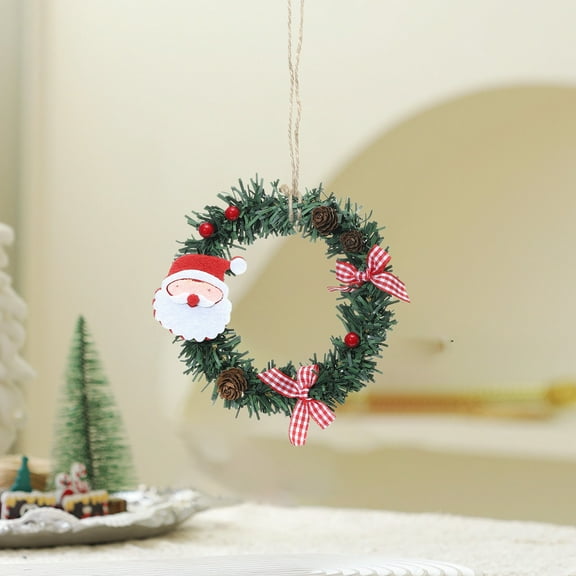 Christmas Mini Wreath Canes Artificial Pines Needle Snowman Elks Pines Cones Decoration Pendant Holiday Ornaments