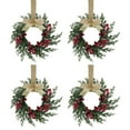 thumbnail image 1 of Christmas Mini Wreaths, Set of 4 Small Artificial Pine Cabinet Rings with Bows and Berries, Holiday Door and Window Decor, Hanging Indoor Outdoor Decorations, 1 of 6
