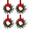 thumbnail image 1 of Christmas Mini Wreaths, Set of 4 Small Artificial Pine Cabinet Rings with Bows & Berries, Holiday Door & Window Decor, Indoor & Outdoor Hanging Decorations, B, Wreaths, 1 of 6
