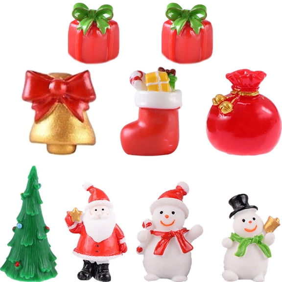Christmas Miniature Figurines 9pcs Resin Santa Claus Figurines Resin Elk Ornaments Christmas Decorative Figurine