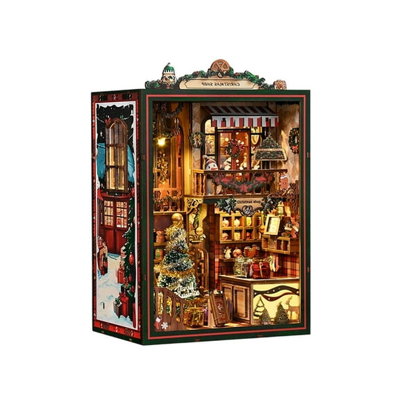 Christmas Miniature House Assembled Kit, Creative Three-dimensional Wooden House Model Holiday Decoration Cabin Handmade Puzzle Gift