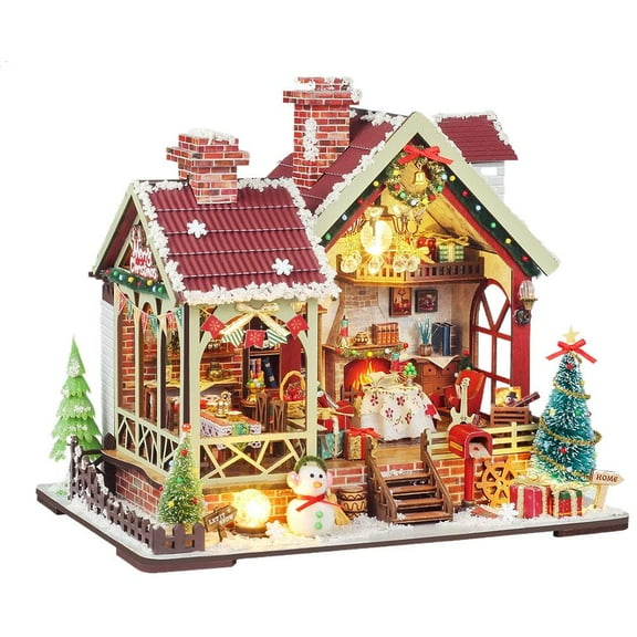 Christmas Miniature House Kit, Book Nook Kit,Mini Wooden Kits for Adults Bir Xmas Diorama Snowflakes Model Building, Eve
