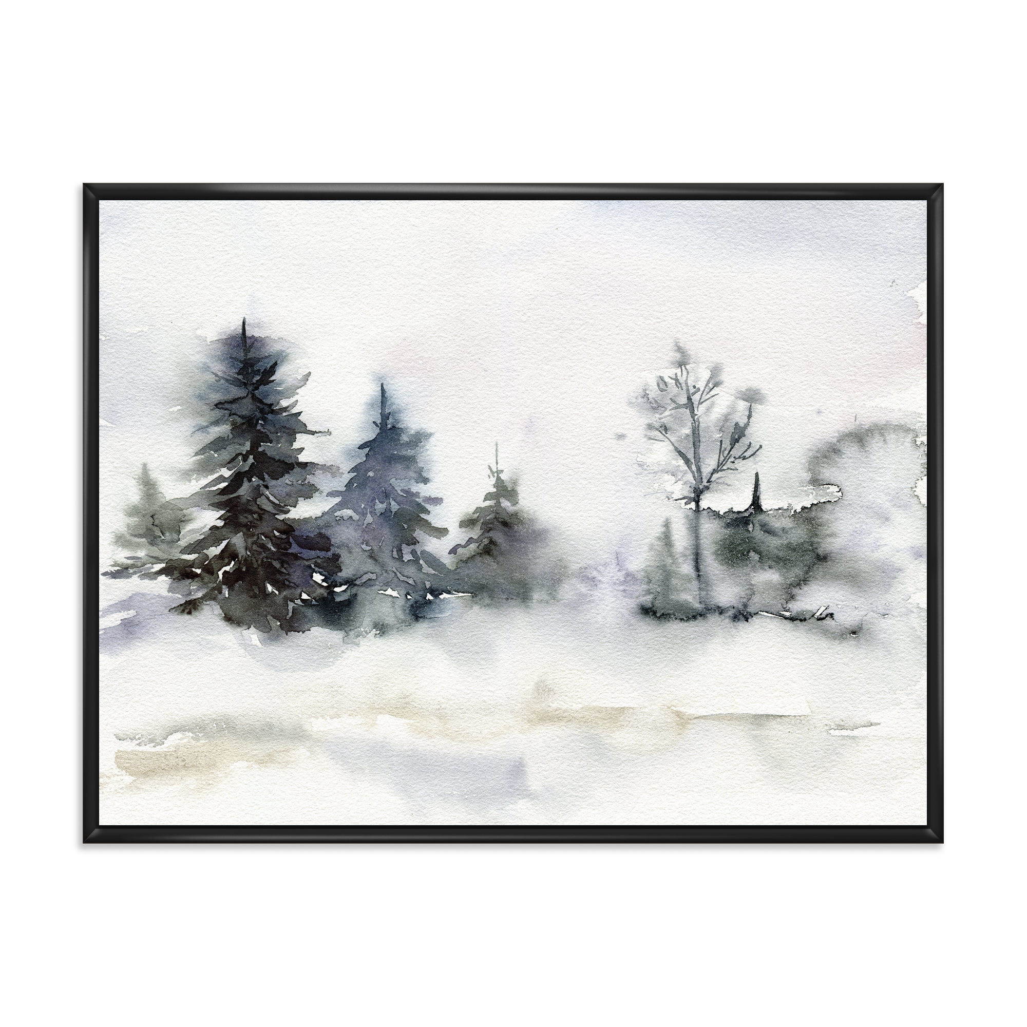 Christmas Minimalistic Snow and Forest Landscape 20 in x 12 in Framed Painting Canvas Art Print, by Designart