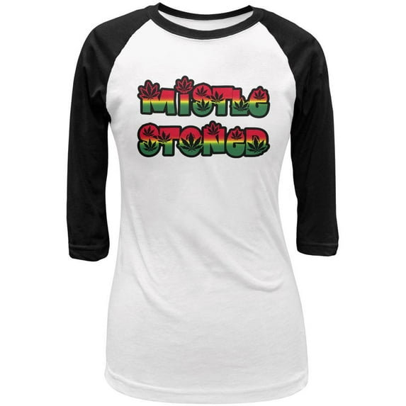 Christmas Mistlestoned Mistletoe Juniors 3/4 Sleeve Raglan T Shirt White-Black 2XL