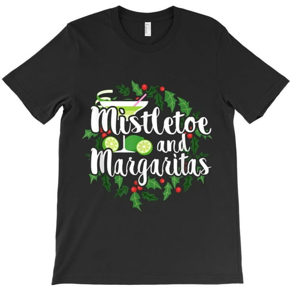 Christmas Mistletoe And Margaritas Funny Alcohol Gifts Painting Graphic T-Shirt G7286, Up to 5XL