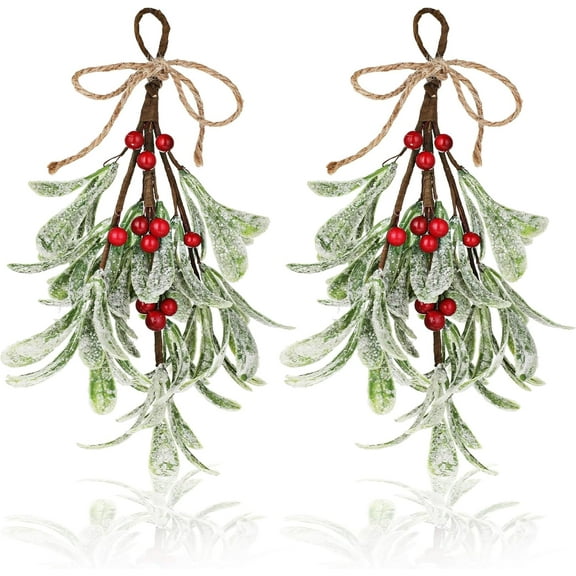 Christmas Mistletoe Decor, 2 Pcs Artificial Mistletoe Hanging Decorations, Christmas Tree Ornament Accessories, Artificial Dry Leaf Hanging Decoration for Tree Door