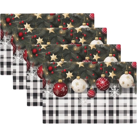 Christmas Mistletoe Placemats Set of 4,Christmas Decoration Placemats Dining Table Mat Set,12x18 Washable Stain Resistant Wipeable Cloth Placemat for Kitchen Buffet Parties