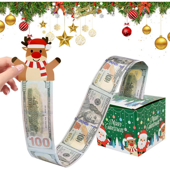 Christmas Money Box for Cash Gift Pull, 2025 New Surprise Money Holder Cash Gift Surprise Box Gift Box for Money, DIY Fun Holiday Cash Box Christmas Money Pull Box for Kids Adults
