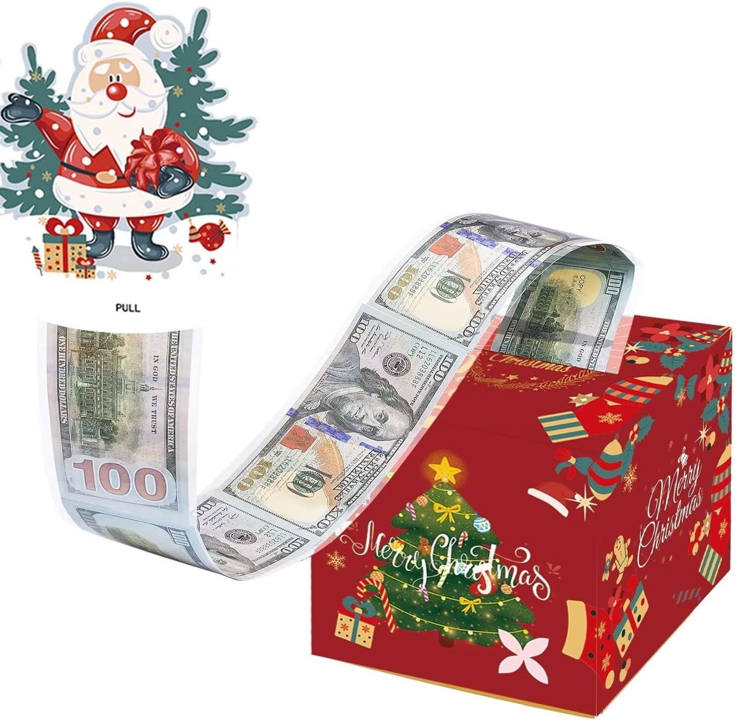 Christmas Money Box Gift Wrap - Pull Money Box For Cash Gifts, 2 Pack With 80 Plastic Bags