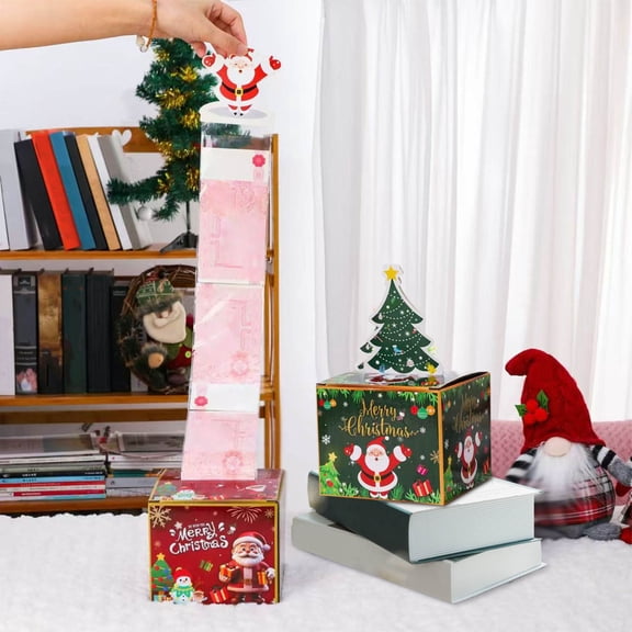 Christmas Money Drawing Gift Box Surprise Cash Pull Out Envelope Box Holiday Party Decoration Prop Gift Card Holder Santa Claus Festive Money Roll Surprise Packaging Box Set