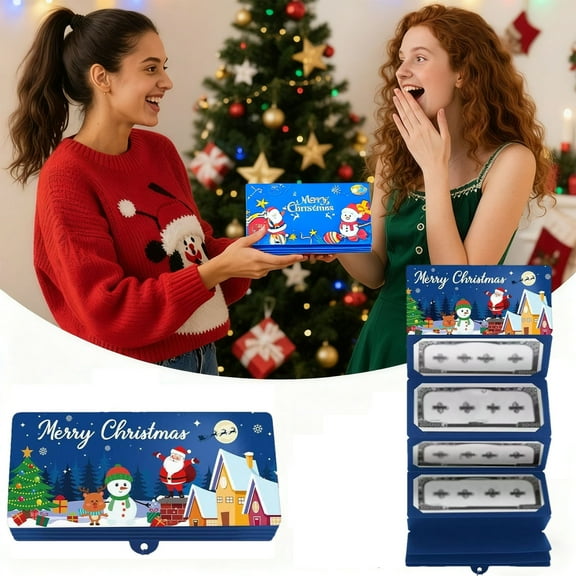 Christmas Money Envelope Box 10 Slot Card Holder | Festive Red Paper Gift Storage with Santa Sleigh Tree Print | Durable Holiday Party Surprise Organizer | Decorative Christmas Envelope Dispenser