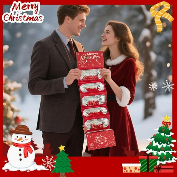 Christmas Money Holder Cards Red Envelope Gift Box with 6 Slots Cash Organizer Holiday Present Wrapping for Parties Secret Santa Exchange