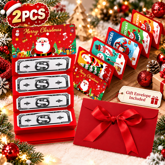 Christmas Money Holder Cards with Envelopes, 2 Pack, Santa, 10 Pockets ...