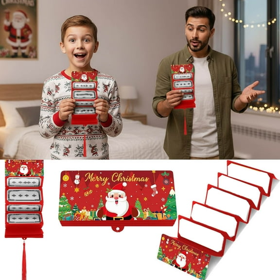 Christmas Money Holder Gift Box Red Envelope Surprise Party Card Storage 10 Slot Holiday Gift Card Organizer with Santa Sleigh Design for Family Gatherings and Office Parties