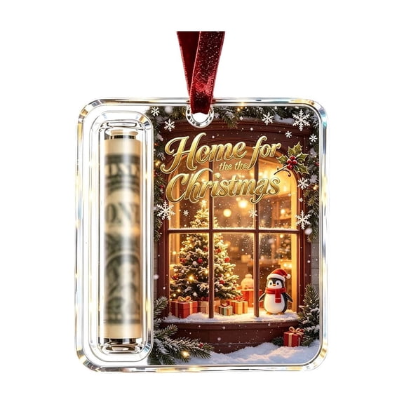 Christmas Money Holder Ornament Acrylic Cash Gift Pendant Ornament Ball Scene Hanging Xmas Tree Decor