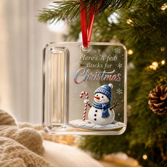 Christmas Money Holder Ornament Acrylic Snowman Cash Gift Ornament for Christmas Tree Here's a Few Dollars Xmas Cash Gift Ornament with Ribbon Holiday Decor, Acrylic Construction, Money Gift