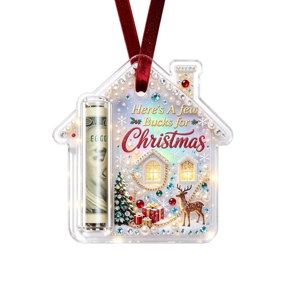 Christmas Money Holder Ornament with Clear Acrylic House Design, Festive Cash Gift Tag for Xmas Tree Decor, Holiday Present 1 Pc